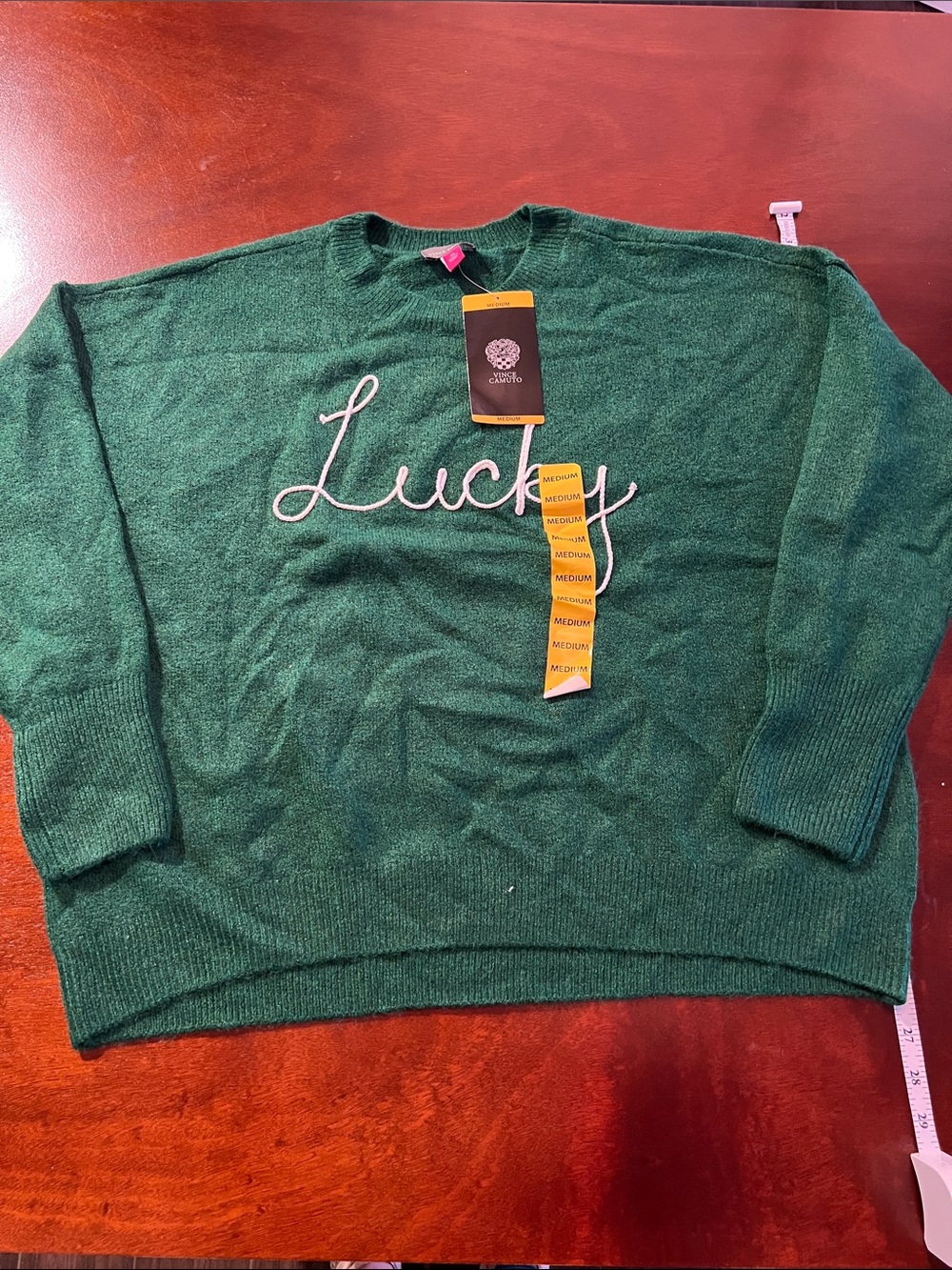 NWT Vince Camuto Green "Lucky" Crewneck Sweater